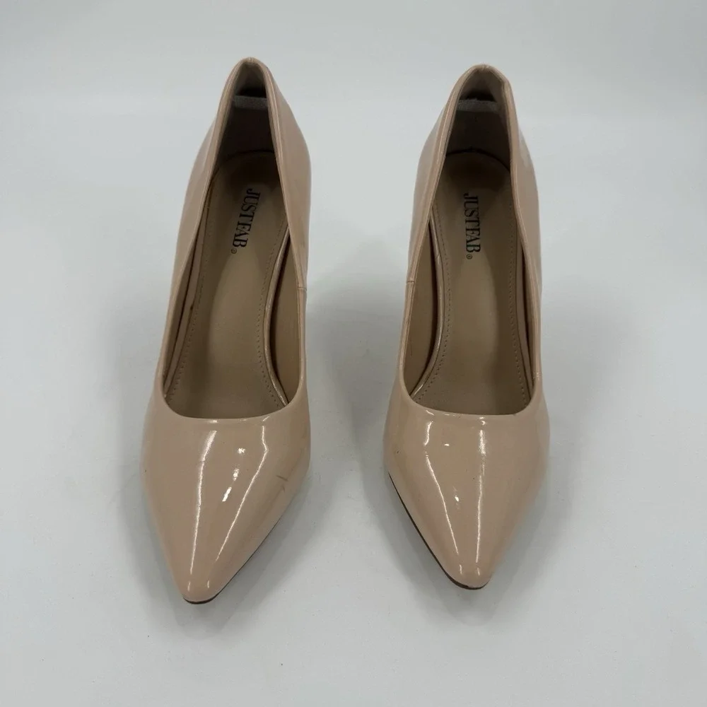 JustFab Lyssa Women's 9.5 Nude Patent Pointed Toe Stiletto Pumps Heels